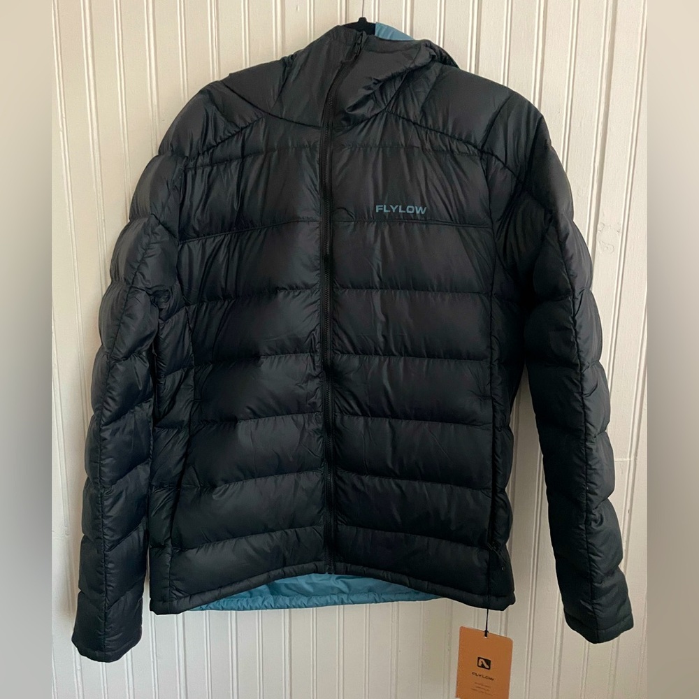 NWT Men’s Flylow General’s Down Jacket - Black/Ocean - Size M